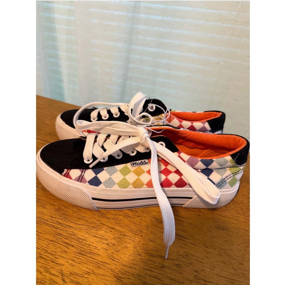 Mudd Rainbow Harlequin Diamond Canvas Sneakers Low Top Lace Up Multicolor Size 7